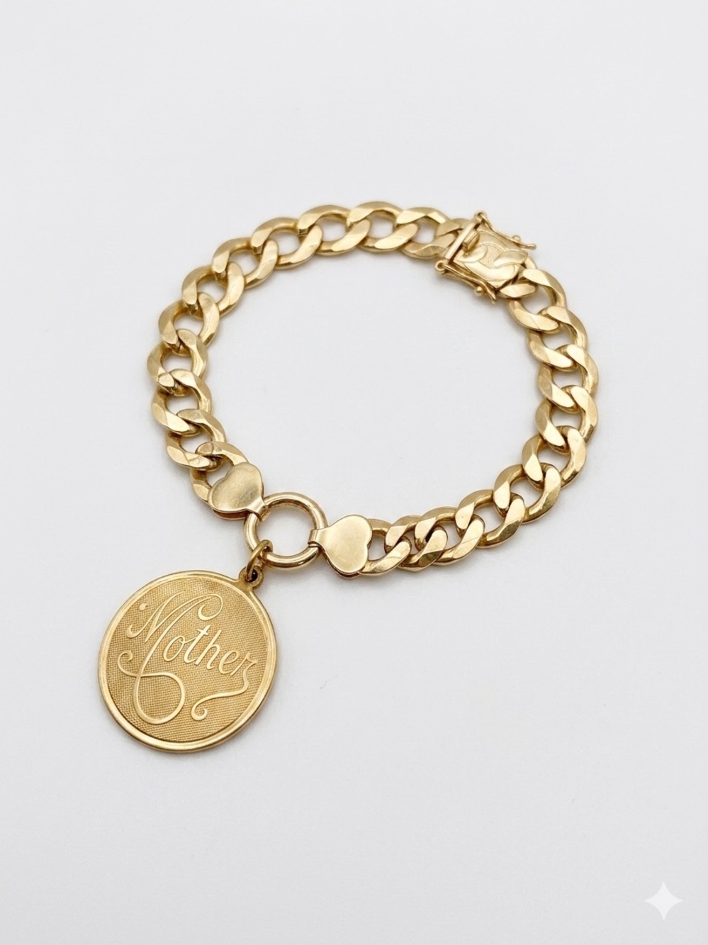 14k Gold Vermeil Chain Bracelet Vintage ‘Mother’ brass charm - Women's Jewelry